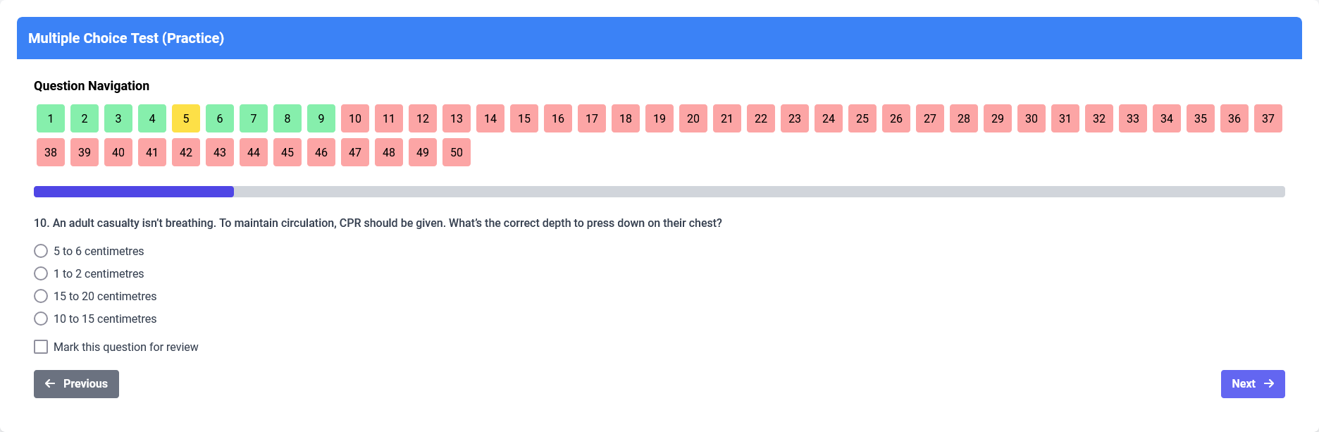 Multiple Choice Test Section for UK Theory Test